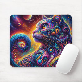 Spiral Mystic Galaxy Rainbow Cat Mousepad