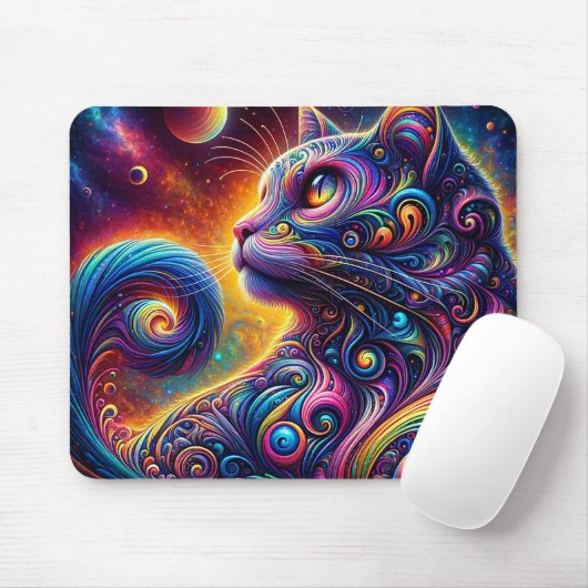Spiral Mystic Galaxy Rainbow Cat Mousepad (Mit Mouse)