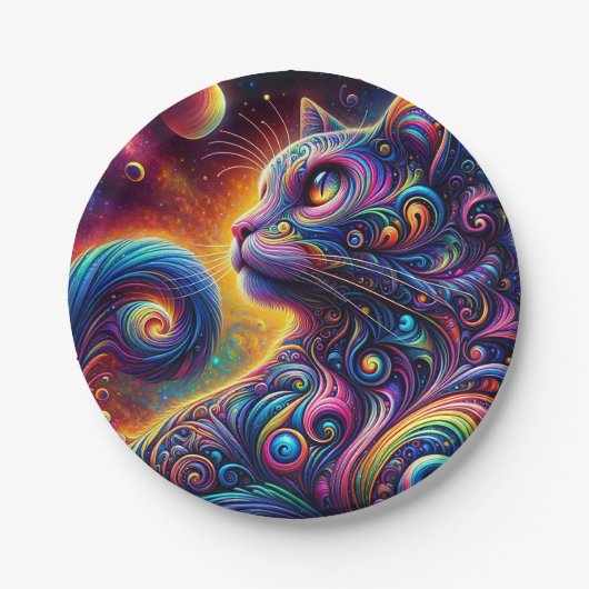 Spiral Mystic Galaxy Rainbow Cat Pappteller (Vorderseite)