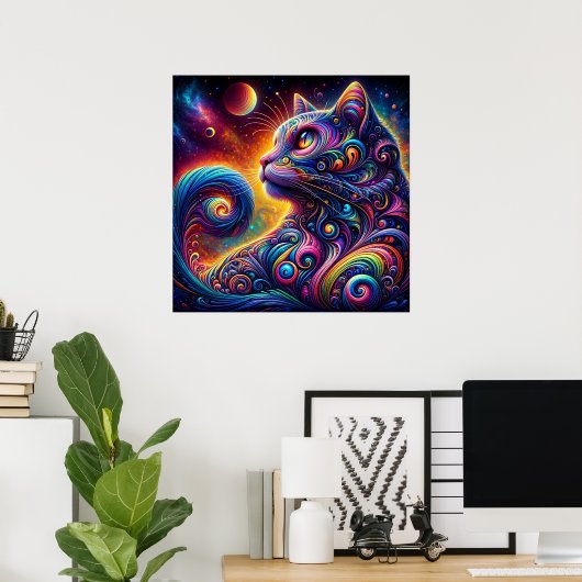 Spiral Mystic Galaxy Rainbow Cat Poster (Heimbüro)