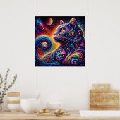 Spiral Mystic Galaxy Rainbow Cat Poster (Küche)