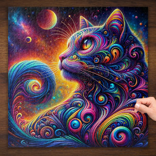 Spiral Mystic Galaxy Rainbow Cat Puzzle