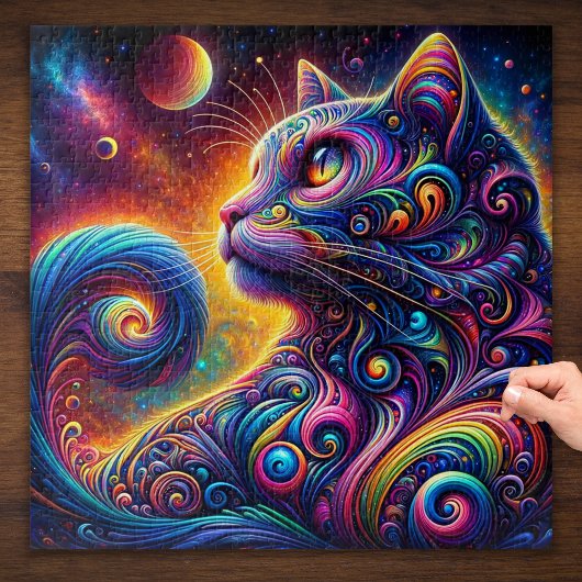 Spiral Mystic Galaxy Rainbow Cat Puzzle