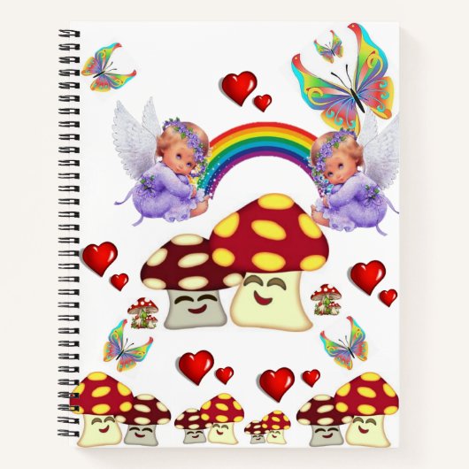 Spiral Notebook Angel Mushroom Butterfly Hearts Notizblock (Vorderseite)