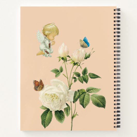 Spiral Notebook Beige Angel Floral Butterfly Notizblock (Rückseite)