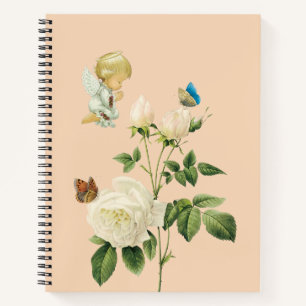 Spiral Notebook Beige Angel Floral Butterfly Notizblock