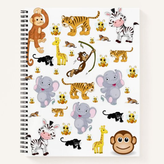 Spiral Notebook Elephant Tiger Monkey Notizblock (Vorderseite)