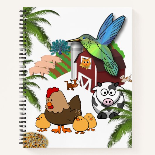 Spiral Notebook Farm Schweine Kühe Katzen Hühner Notizblock (Vorderseite)