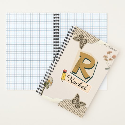 Spiral-Notebook im Collage-Stil mit Initial R Notizblock (Innen)