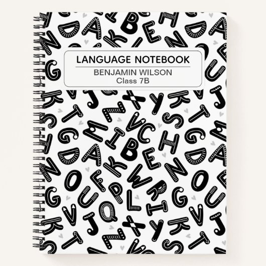 Spiral-Notebook in Schwarz/Weiß-Sprache Notizblock (Vorderseite)