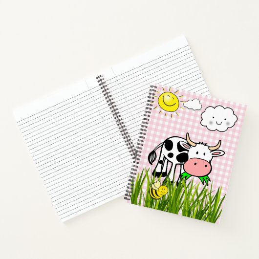 Spiral Notebook Kuh Rosa Karierte Hummel Blüte Notizblock (Innenseite)