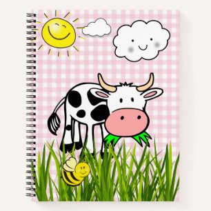 Spiral Notebook Kuh Rosa Karierte Hummel Blüte Notizblock