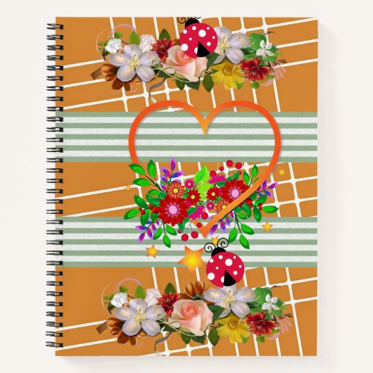 Spiral Notebook Ladybug Orange Heart Floral Notizblock (Vorderseite)