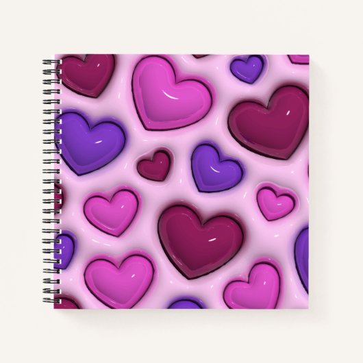 Spiral-Notebook mit 3D-Glossy-Herz Notizblock (Vorderseite)