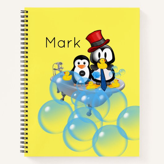 Spiral Notebook Penguin Bubbles Bathtub Notizblock (Vorderseite)