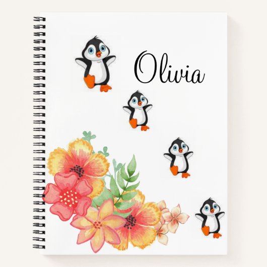 Spiral Notebook Pinguin Floral Notizblock (Vorderseite)