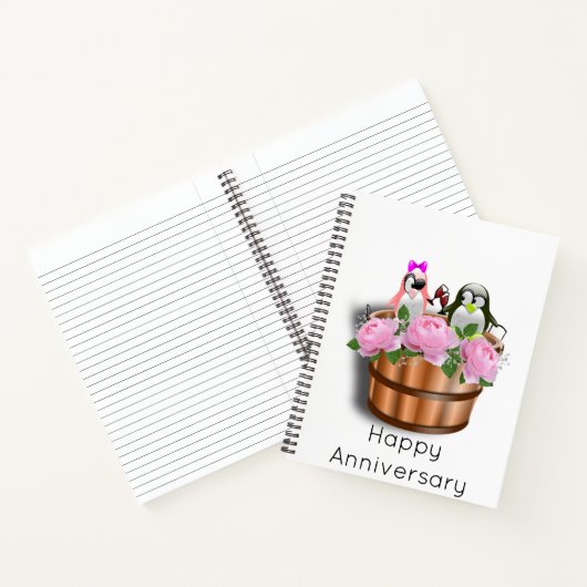 Spiral Notebook Pinguin Pink Roses Floral Notizblock (Innenseite)