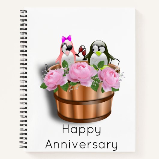Spiral Notebook Pinguin Pink Roses Floral Notizblock (Vorderseite)