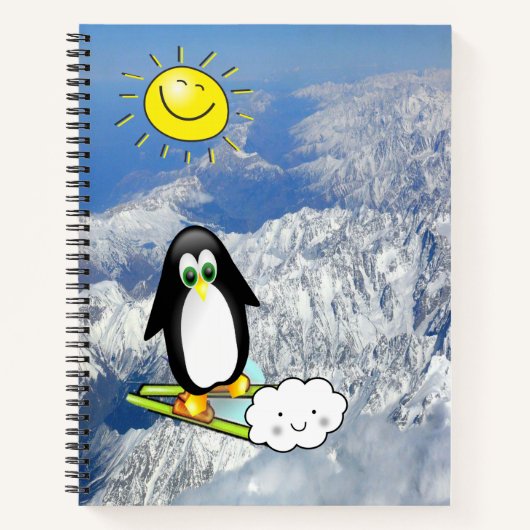 Spiral Notebook Pinguin Ski Wolken Notizblock (Vorderseite)