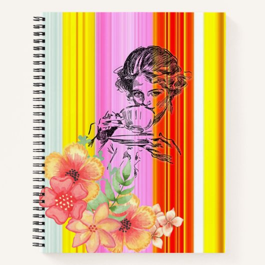 Spiral Notebook Pink Stripe Viktorianische Frau Bl Notizblock (Vorderseite)