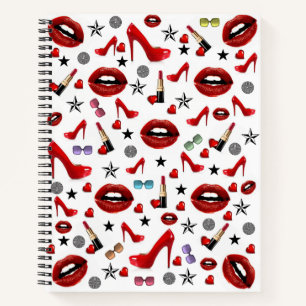 Spiral Notebook Red Lipstick Lips Heels Notizblock