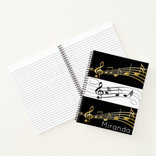 Spiral Notebook-Schwarz-weiß-Gold-Musiknoten Notizblock (Innenseite)