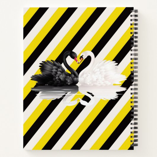 Spiral Notebook White Black Yellow Stripe Swan Notizblock (Rückseite)