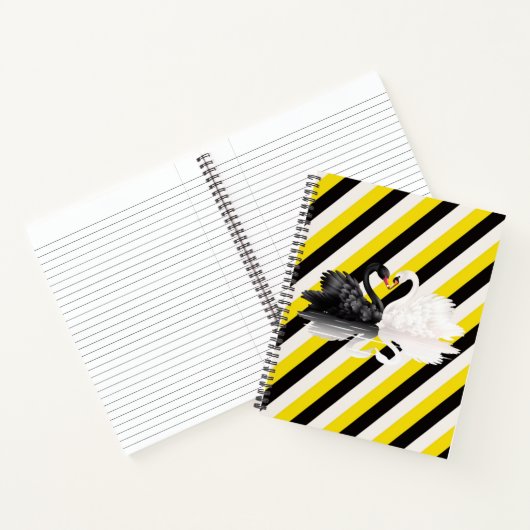 Spiral Notebook White Black Yellow Stripe Swan Notizblock (Innenseite)