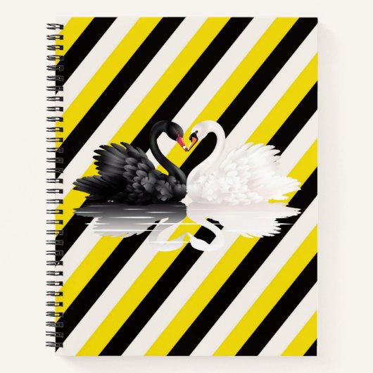 Spiral Notebook White Black Yellow Stripe Swan Notizblock (Vorderseite)