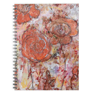 Spiral Notebook with mixed media orange flowers Notizblock