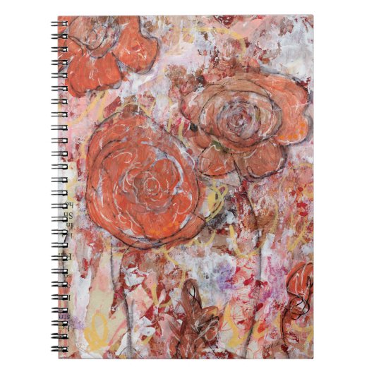 Spiral Notebook with mixed media orange flowers Notizblock (Vorderseite)