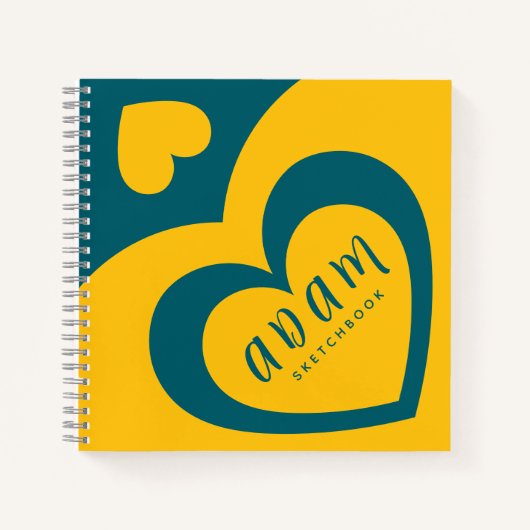 Spiral Notebook Yellow Blue Colourful heart design Notizblock (Vorderseite)