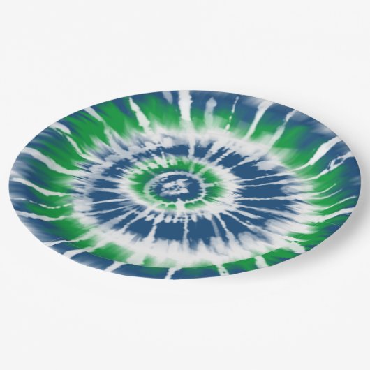 Spiral-Party-Platte mit blauer und grüner Gefärbte Pappteller (Schrägansicht)