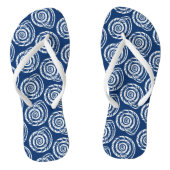 Spiral Seashell Block Print, Cobalt Blue und White Badesandalen (Fußbett)