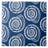 Spiral Seashell Block Print, Cobalt Blue und White Fliese (Vorderseite)