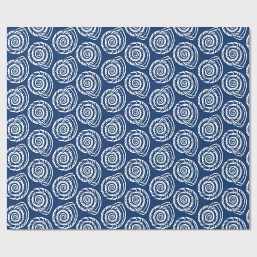 Spiral Seashell Block Print, Cobalt Blue und White Geschenkpapier (Flach)