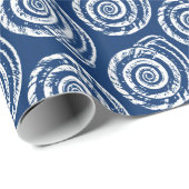 Spiral Seashell Block Print, Cobalt Blue und White Geschenkpapier (Rolleneckpunkt)