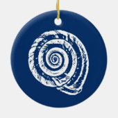 Spiral Seashell Block Print, Cobalt Blue und White Keramik Ornament (Hinten)