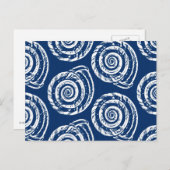 Spiral Seashell Block Print, Cobalt Blue und White Postkarte (Vorne/Hinten)