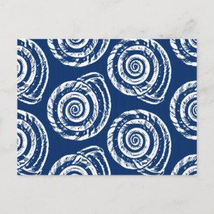 Spiral Seashell Block Print, Cobalt Blue und White Postkarte