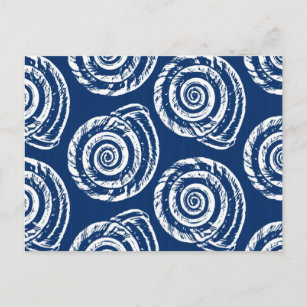 Spiral Seashell Block Print, Cobalt Blue und White Postkarte