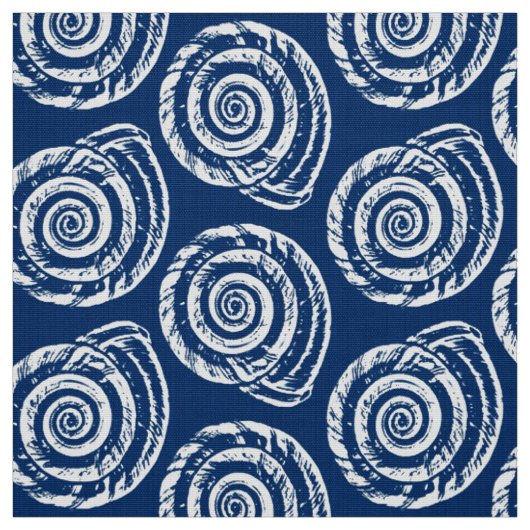 Spiral Seashell Block Print, Cobalt Blue und White Stoff (Muster)