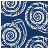 Spiral Seashell Block Print, Cobalt Blue und White Stoff (Nahaufnahme)