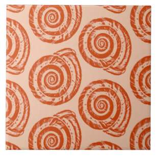 Spiral Seashell Block Print, Coral Orange Fliese