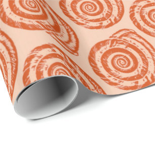 Spiral Seashell Block Print, Coral Orange Geschenkpapier