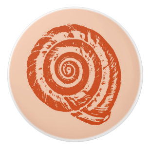 Spiral Seashell Block Print, Coral Orange Keramikknauf