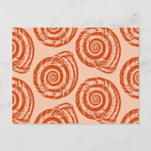 Spiral Seashell Block Print, Coral Orange Postkarte