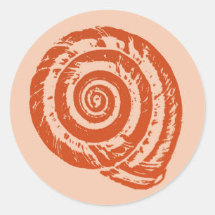 Spiral Seashell Block Print, Coral Orange Runder Aufkleber