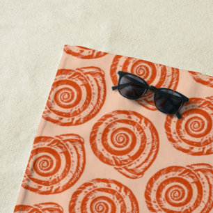 Spiral Seashell Block Print, Coral Orange Strandtuch