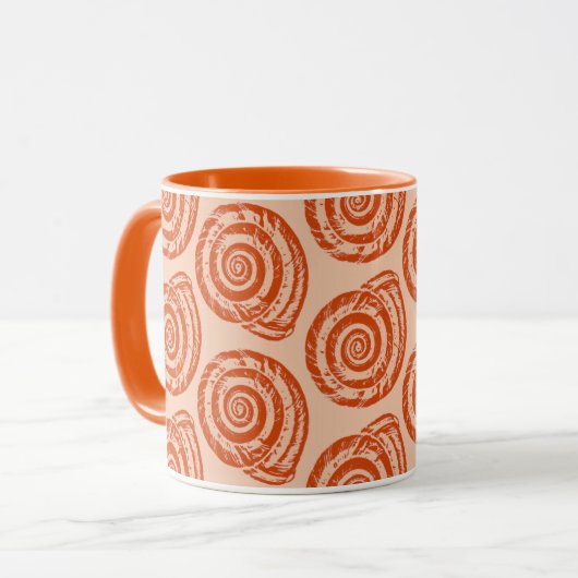 Spiral Seashell Block Print, Coral Orange Tasse (Vorderseite Links)